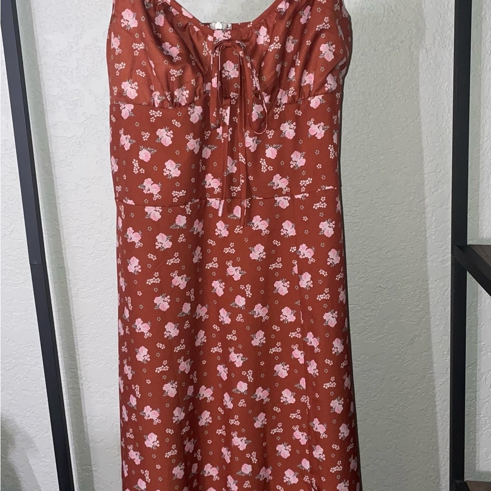 SHEIN Rust Floral Midi Dress